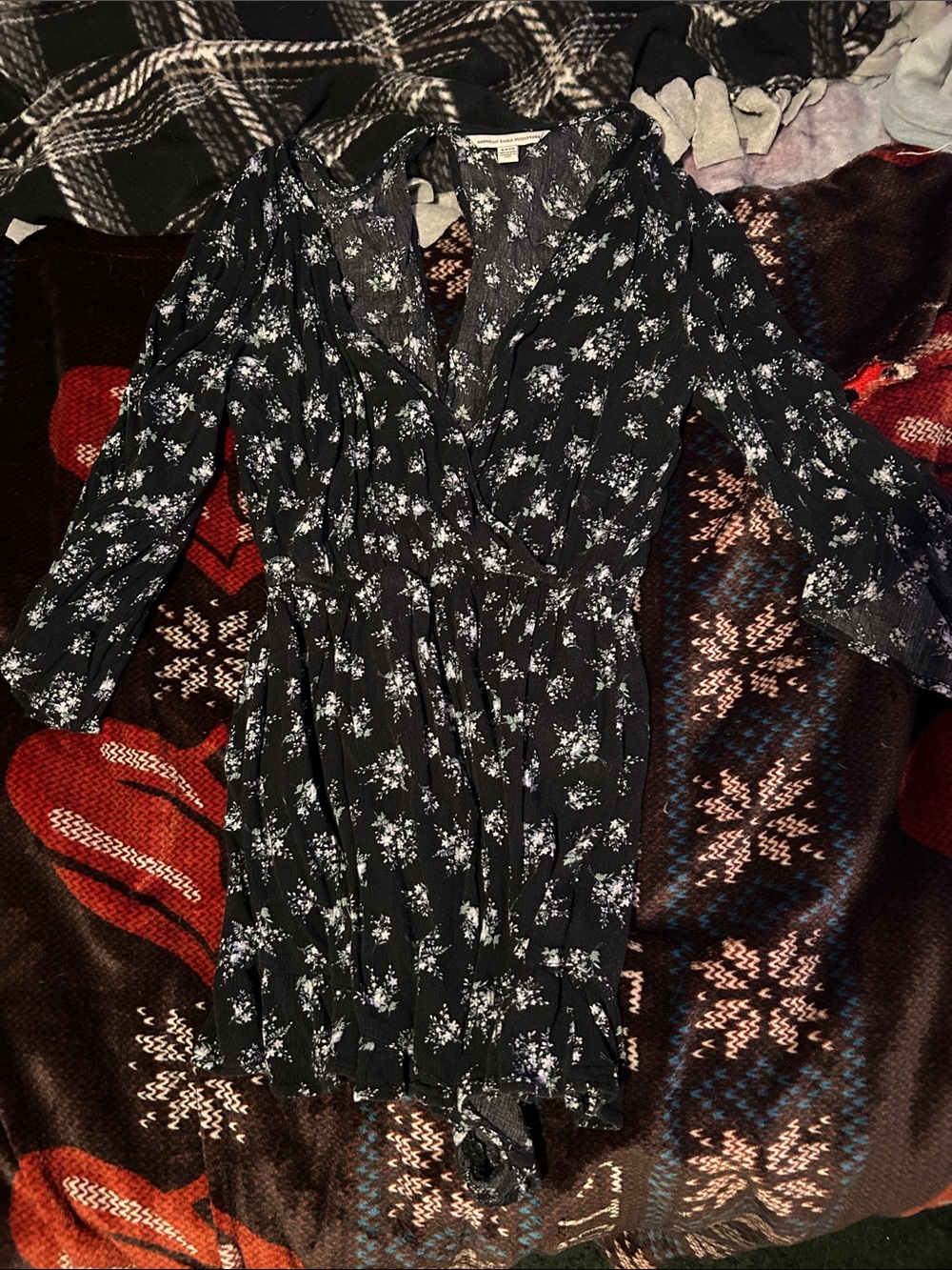 American Eagle Outfitters Black Floral Wrap Dress